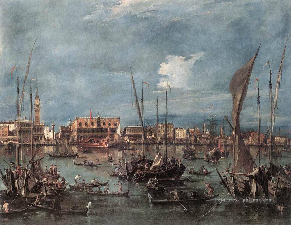 Le Molo et la Riva degli Schiavoni du Bacino de San Marco Francesco Guardi vénitien Peintures à l'huile
